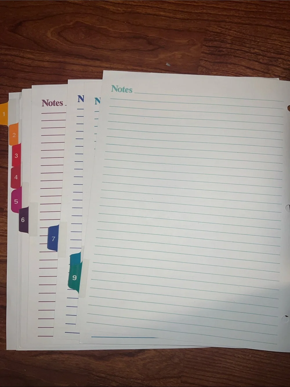 Multicolored Number 9 Tab Binder Dividers